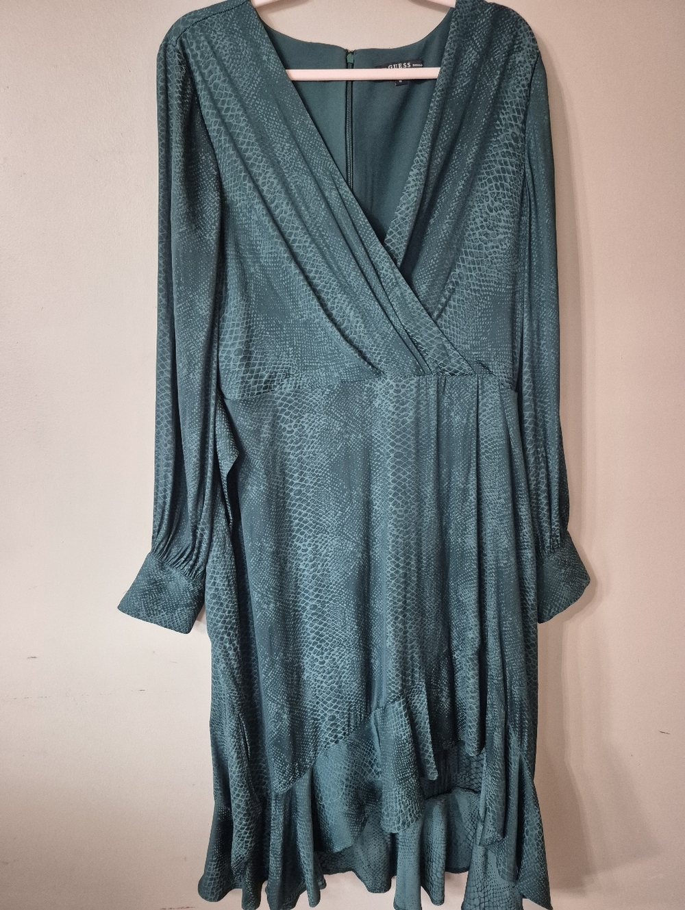 NWT Guess Wrap-Style Teal Faux Snakeskin Dress